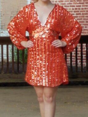 Sequin Sparkle Orange FUN Dress by Free People Size M